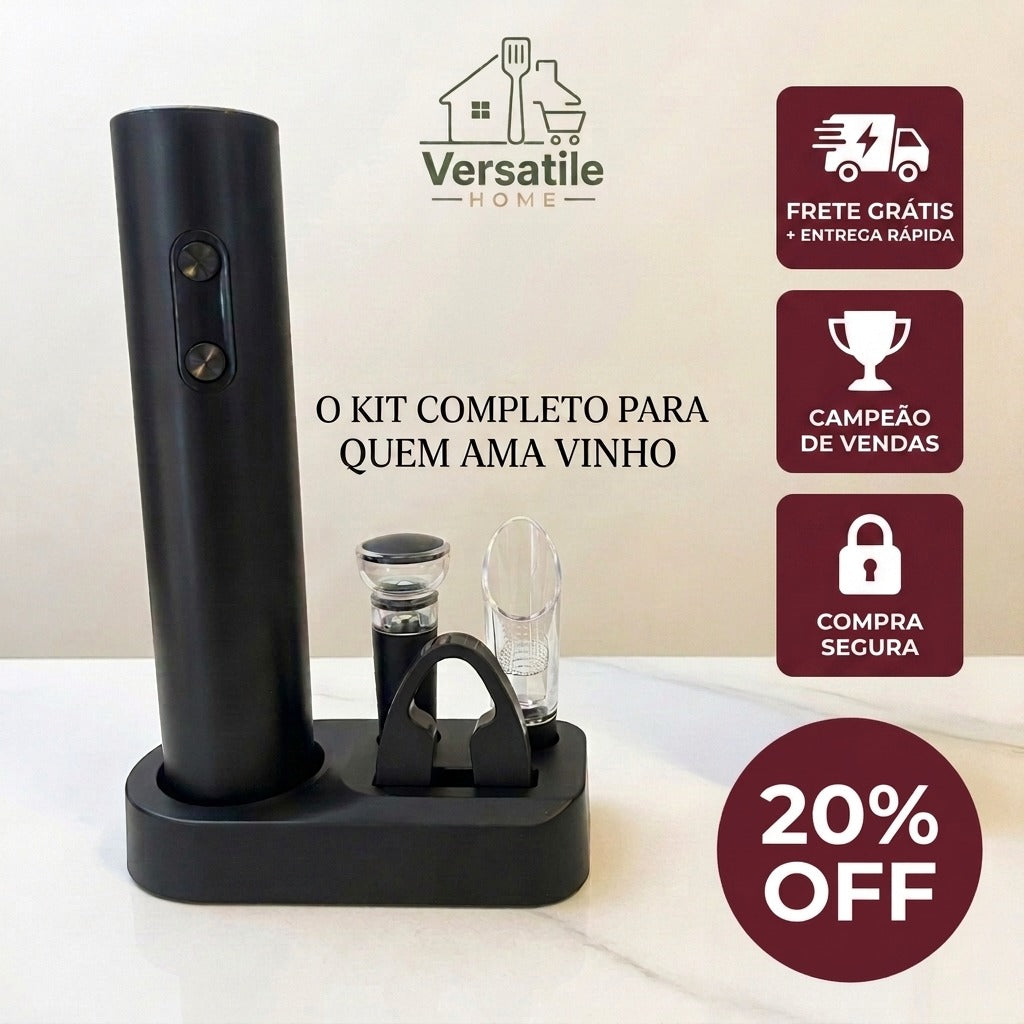 Kit Abridor de Vinho Elétrico WineOpen™ - Elegância e praticidade em cada garrafa